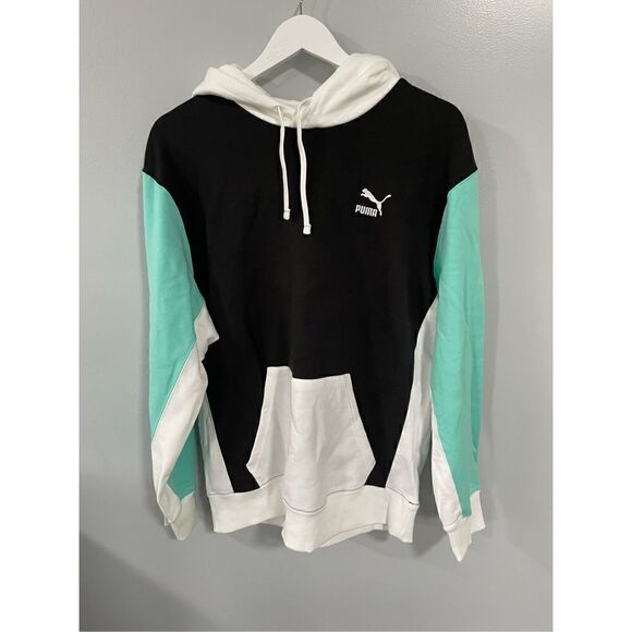 NWOT Puma Size Men’s Small Classic Block Hoodie Sweatshirt Mint Black - Picture 1 of 5